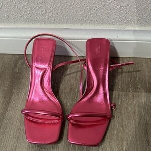 Zara Metallic Pink Heeled Sandals